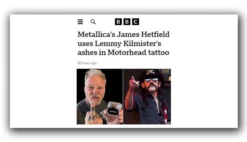 Вокалист Metallica Джеймс Хетфилд сделал на руке татуировку Пикового туза из праха фронтмена Motorhead